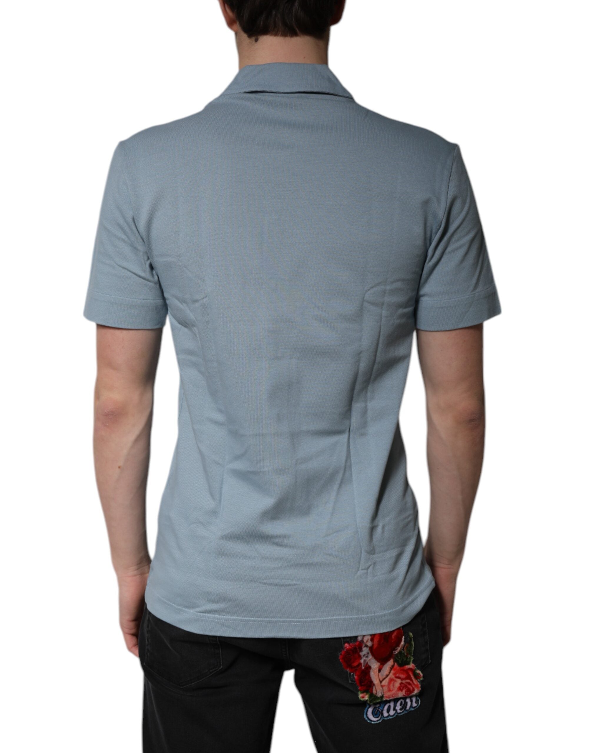 Dolce & Gabbana Men's Blue Cotton Button-Down Polo Shirt